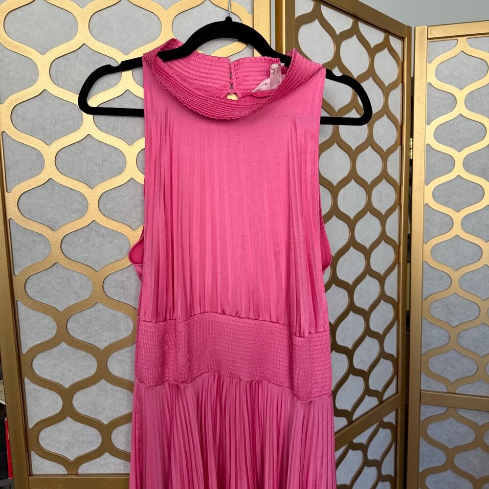 A.L.C. Size 6 Pink Satin Renzo Sleeveless Pleated Smocked Blouson Midi Dress - Picture 5 of 16